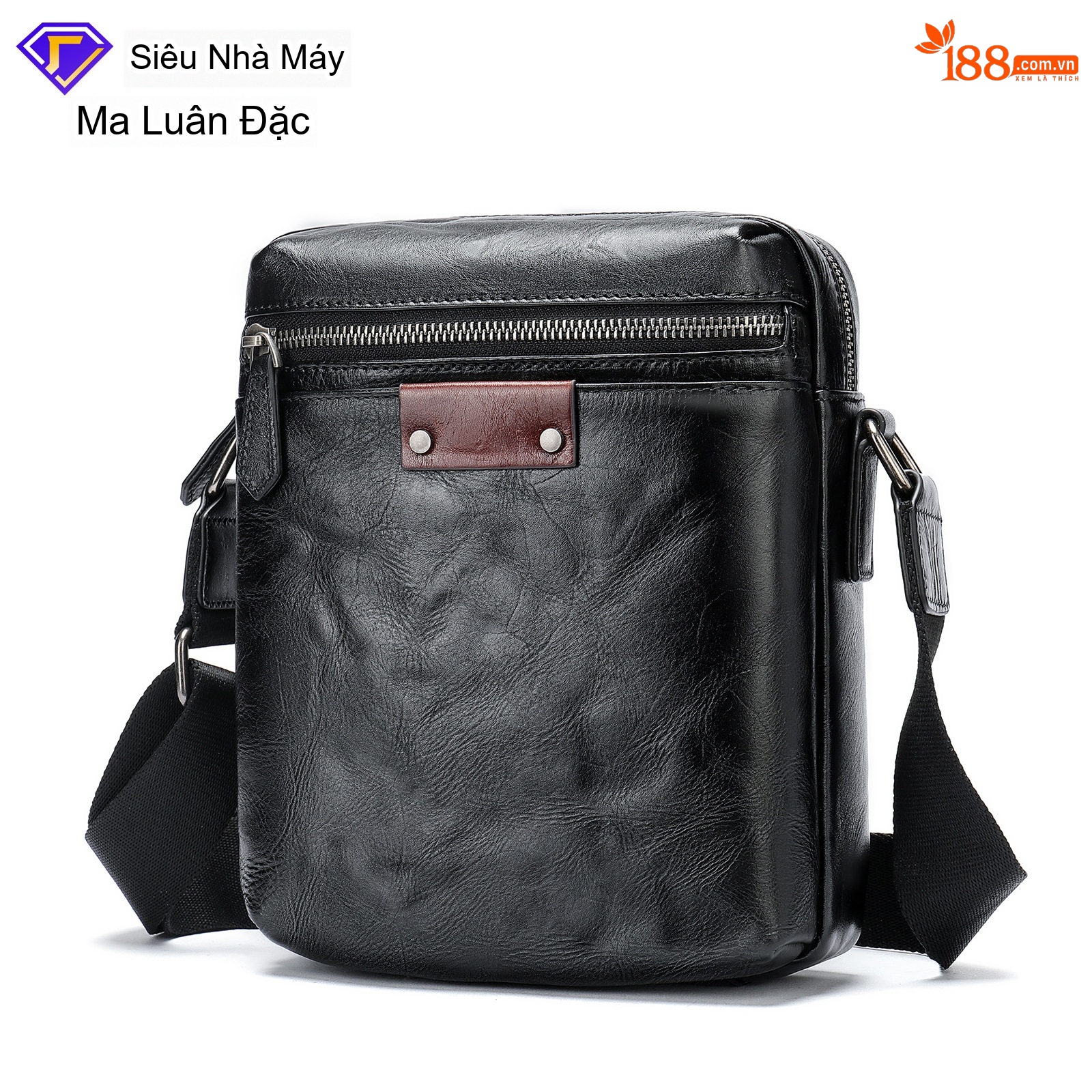 Túi Đeo Ngực/Đeo Chéo Nam Da Thật Chống Thấm Nước Thiết Kế Tối Giản Màu Đen chi tiết 3