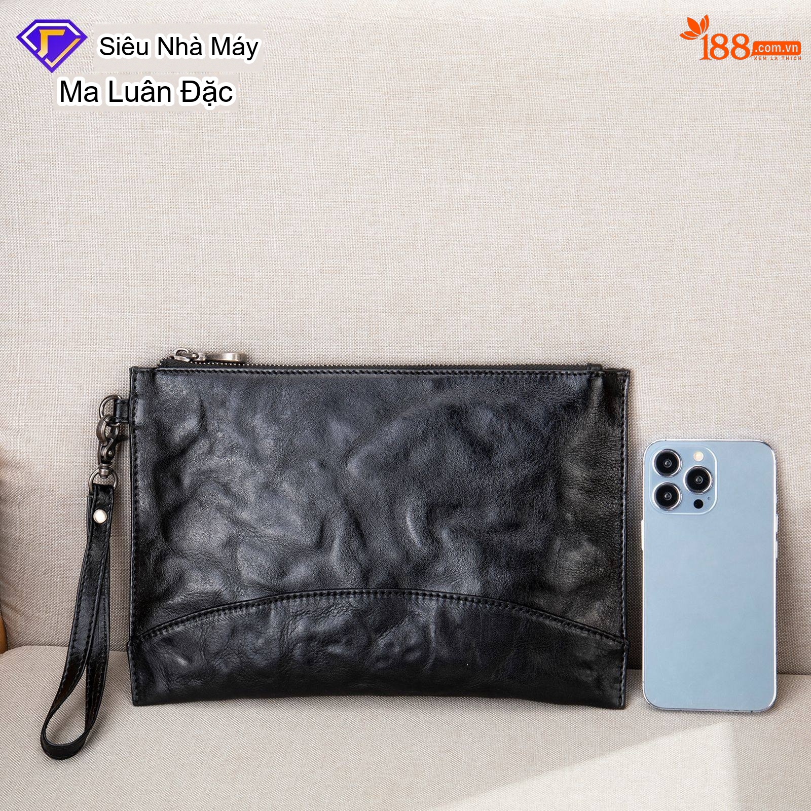 Túi Đeo Ngực/Đeo Chéo Nam Da Thật Chống Thấm Nước Thiết Kế Tối Giản Màu Đen chi tiết 4