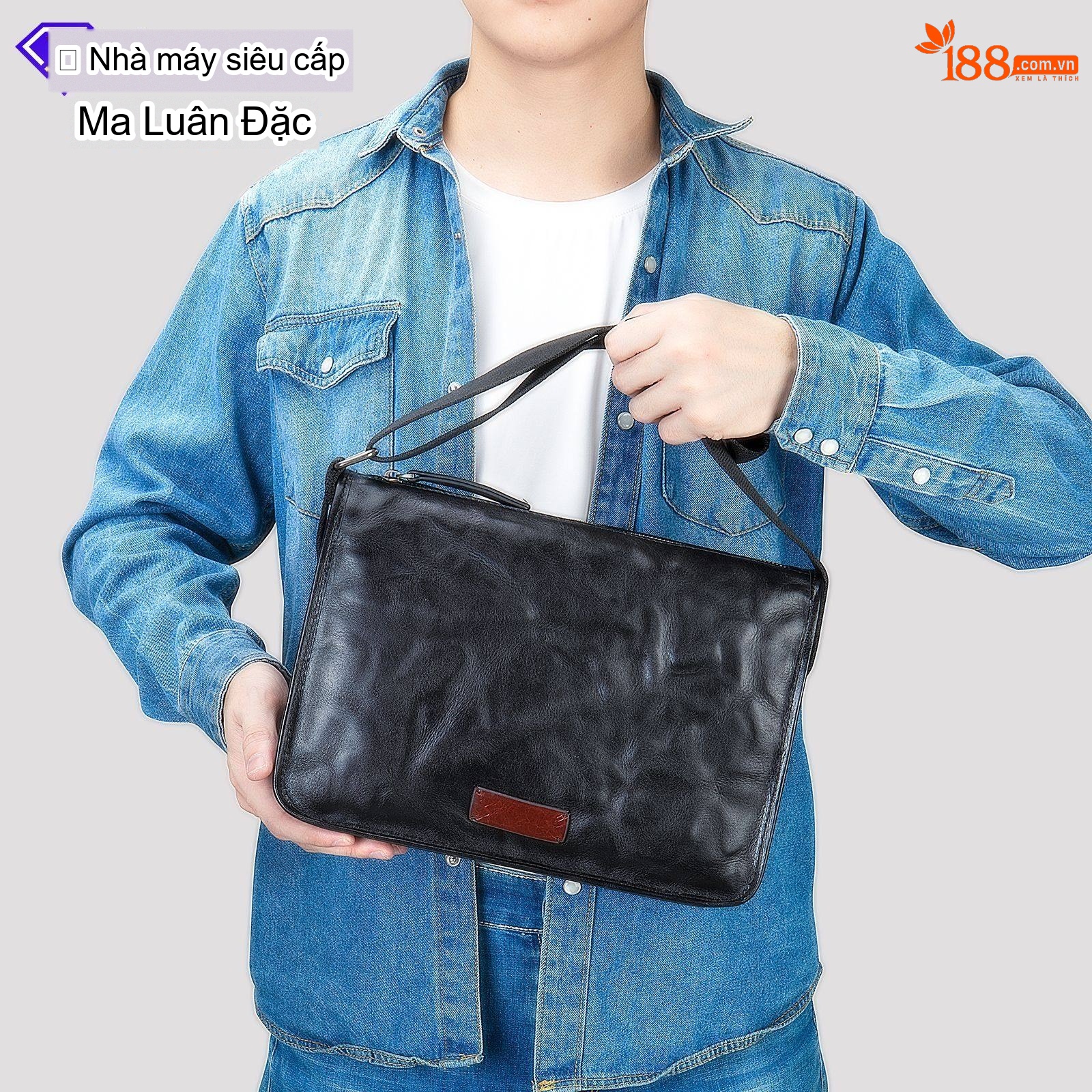 Túi Đeo Ngực/Đeo Chéo Nam Da Thật Chống Thấm Nước Thiết Kế Tối Giản Màu Đen chi tiết 5