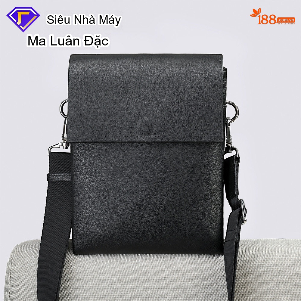 Túi Đeo Ngực/Đeo Chéo Nam Da Thật Chống Thấm Nước Thiết Kế Tối Giản Màu Đen chi tiết 8