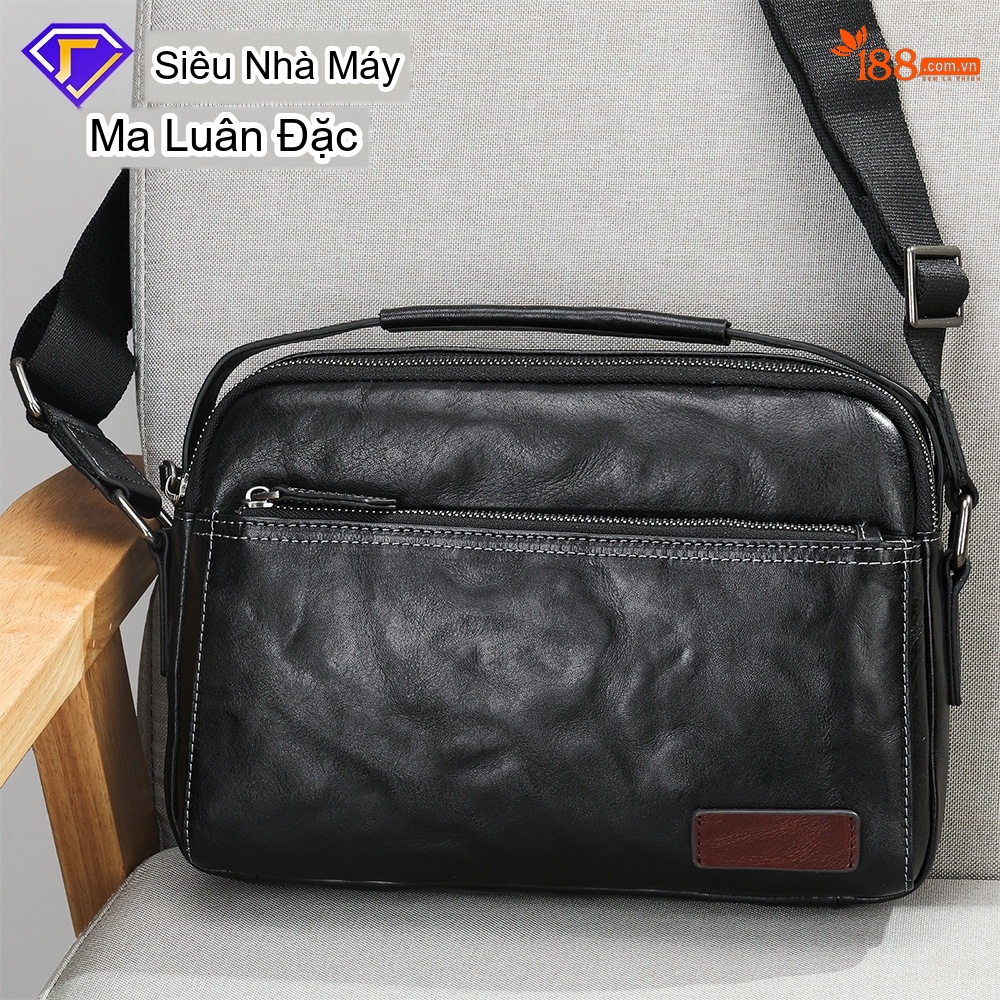 Túi Đeo Ngực/Đeo Chéo Nam Da Thật Chống Thấm Nước Thiết Kế Tối Giản Màu Đen chi tiết 12