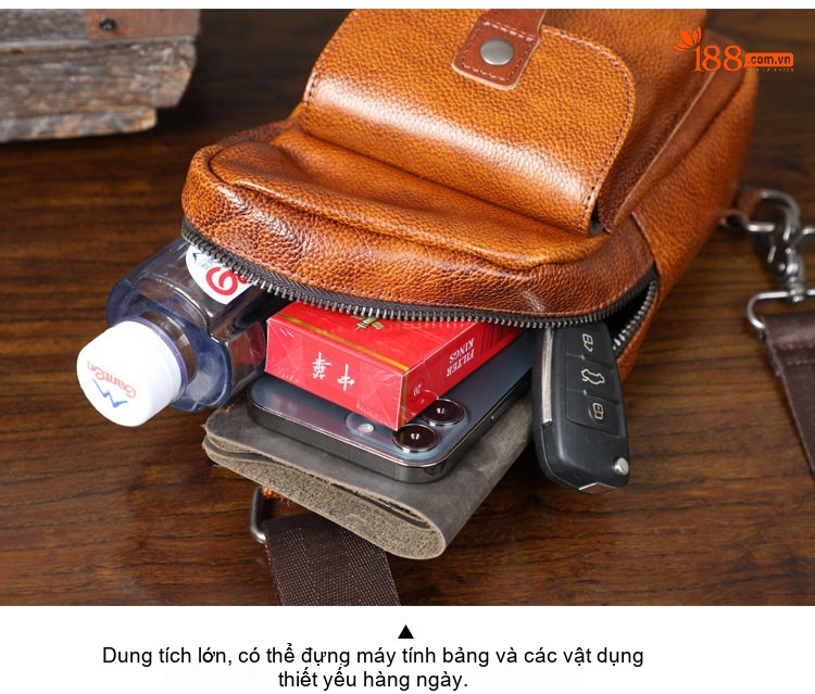 Túi Đeo Ngực/Đeo Chéo Nam Da Thật Da Bò Lớn Phong Cách Thời Trang Màu Nâu chi tiết 12