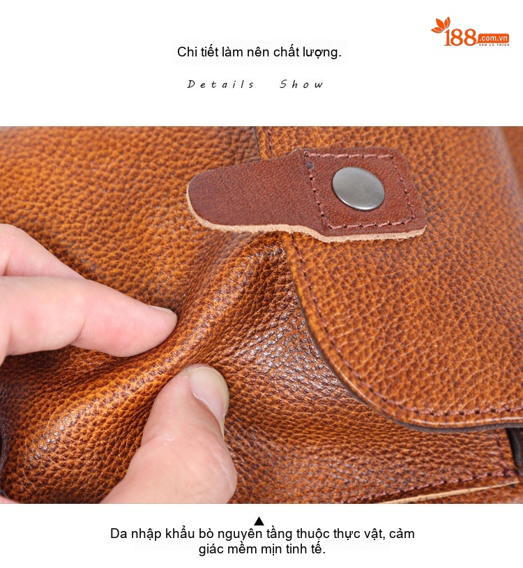 Túi Đeo Ngực/Đeo Chéo Nam Da Thật Da Bò Lớn Phong Cách Thời Trang Màu Nâu chi tiết 13