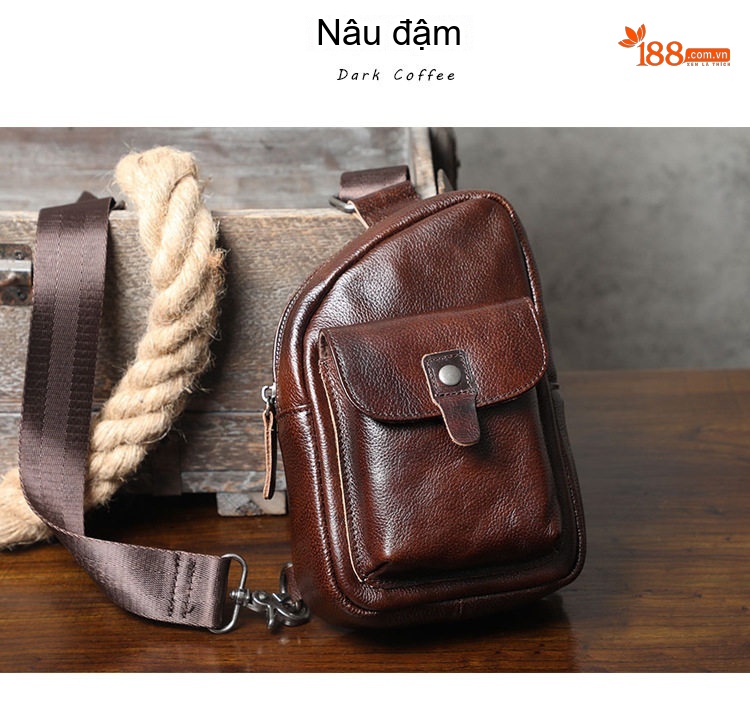 Túi Đeo Ngực/Đeo Chéo Nam Da Thật Da Bò Lớn Phong Cách Thời Trang Màu Nâu chi tiết 19