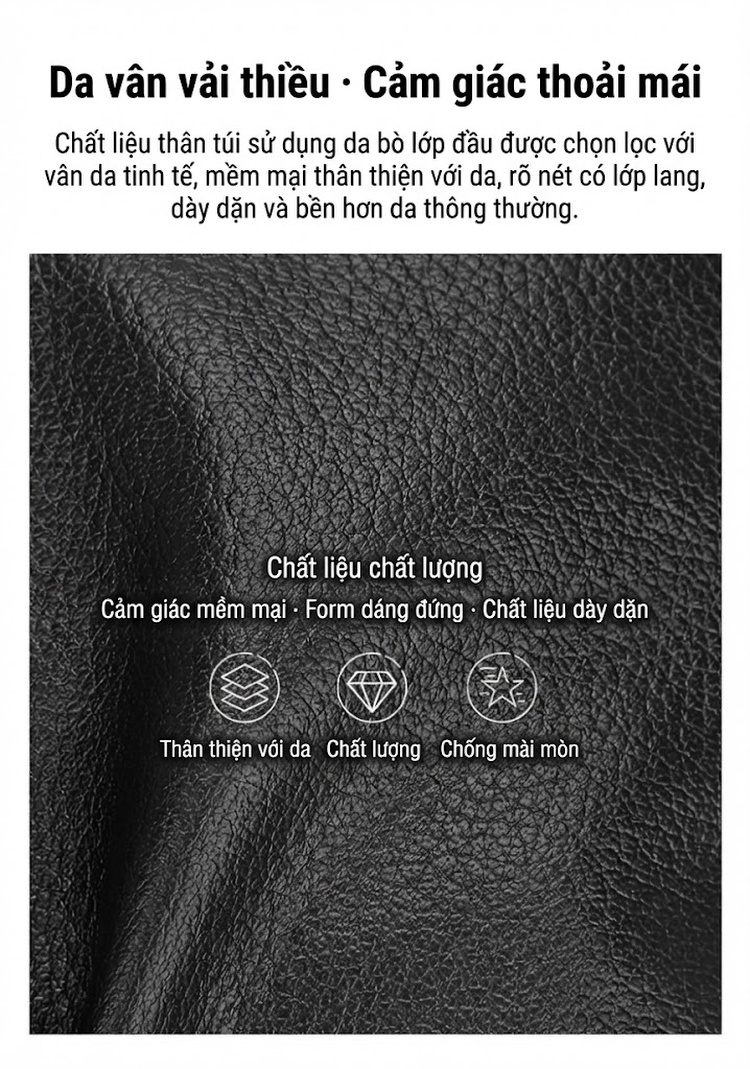 Túi Đeo Ngực/Đeo Chéo Nam Da Thật Thời Trang, Dung Tích Lớn Màu Đen chi tiết 5