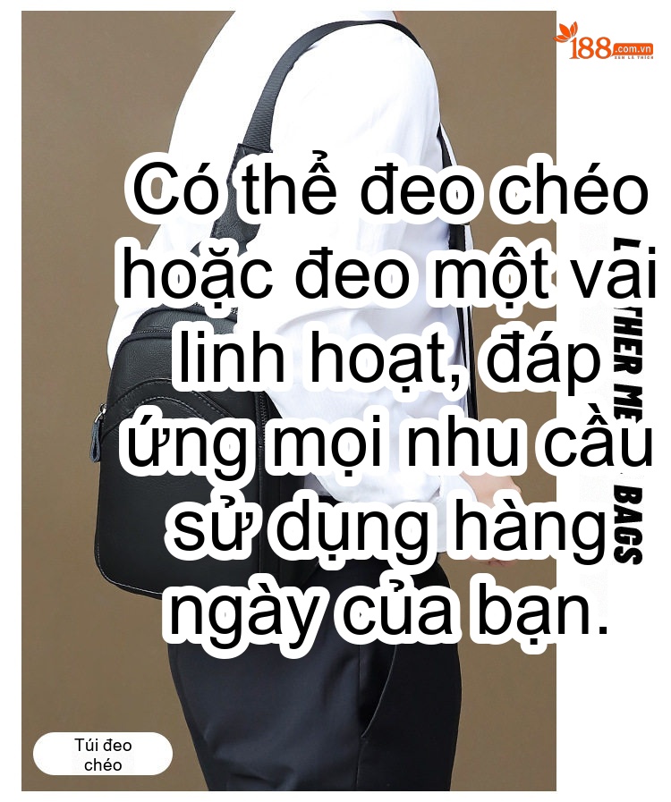 Túi Đeo Ngực/Đeo Chéo Nam Da Thật Thời Trang, Dung Tích Lớn Màu Đen chi tiết 3