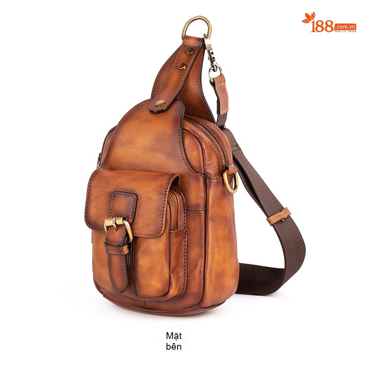 Túi Đeo Ngực/Đeo Chéo Nam Da Thật Thủ Công Màu Nâu chi tiết 12