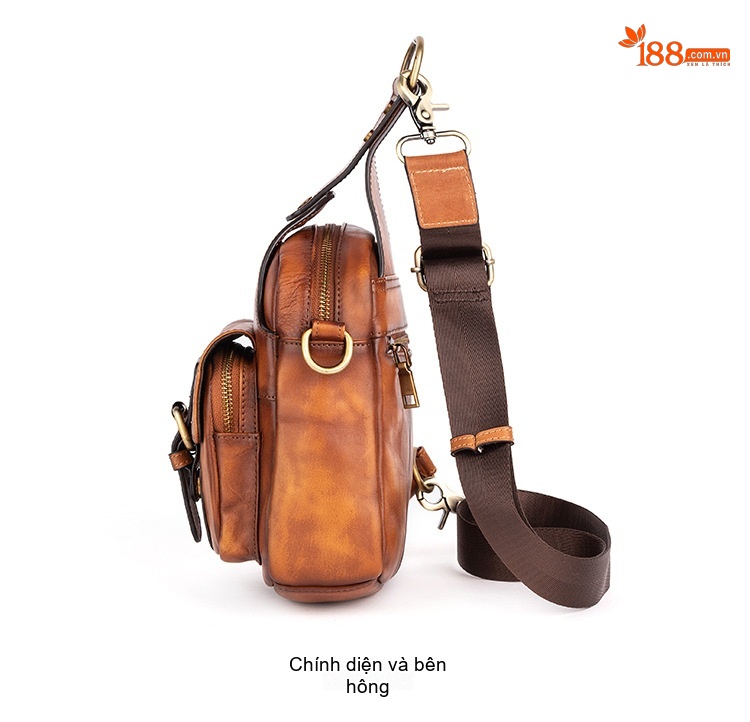 Túi Đeo Ngực/Đeo Chéo Nam Da Thật Thủ Công Màu Nâu chi tiết 13