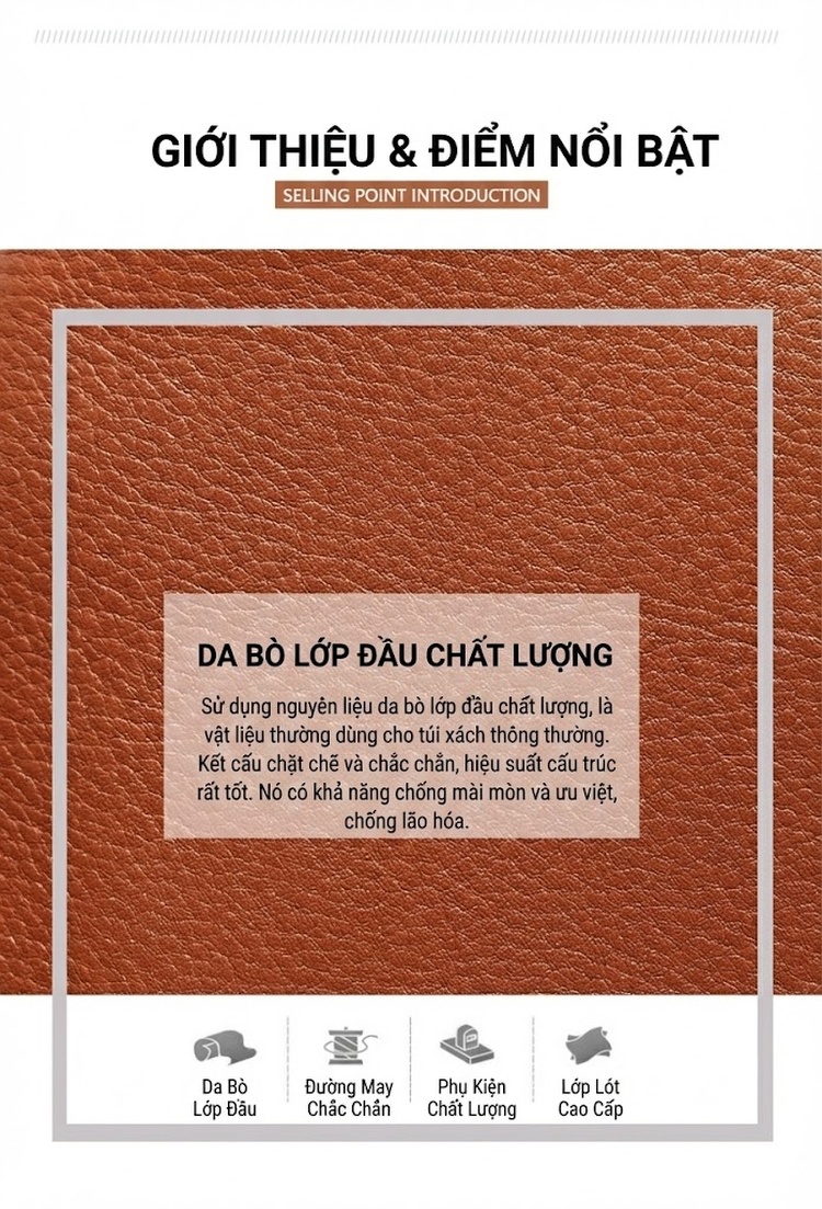 Túi Đeo Ngực/Đeo Chéo Nữ Da Bò Phong Cách Retro Nhiều Ngăn Màu Nâu chi tiết 4