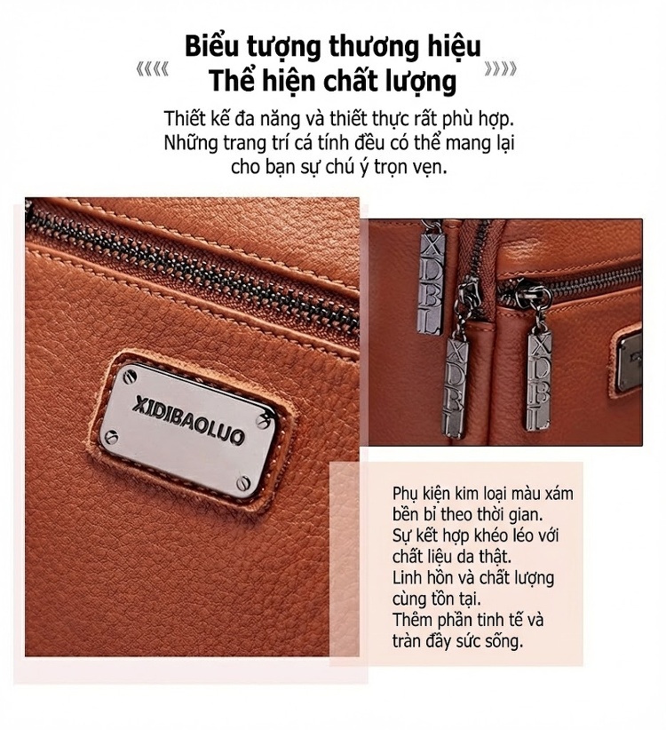 Túi Đeo Ngực/Đeo Chéo Nữ Da Bò Phong Cách Retro Nhiều Ngăn Màu Nâu chi tiết 6