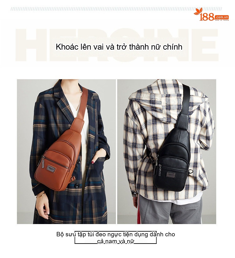 Túi Đeo Ngực/Đeo Chéo Nữ Da Bò Phong Cách Retro Nhiều Ngăn Màu Nâu chi tiết 7