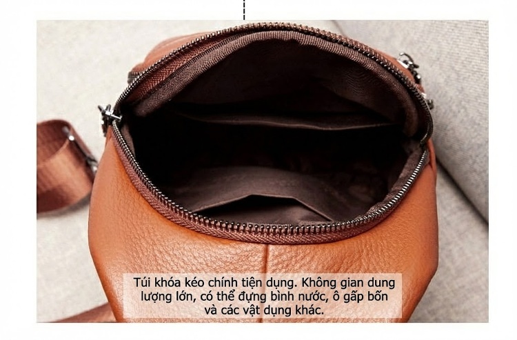 Túi Đeo Ngực/Đeo Chéo Nữ Da Bò Phong Cách Retro Nhiều Ngăn Màu Nâu chi tiết 10