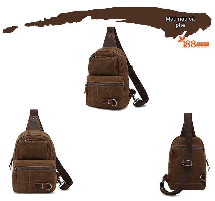 Túi Đeo Ngực/Đeo Chéo Vải Canvas Phối Da Màu Xanh Rêu, Nâu chi tiết 9