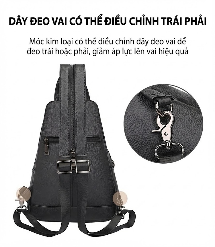 Túi đeo ngực/vai/chéo nam da bò lì dáng thể thao chi tiết 6