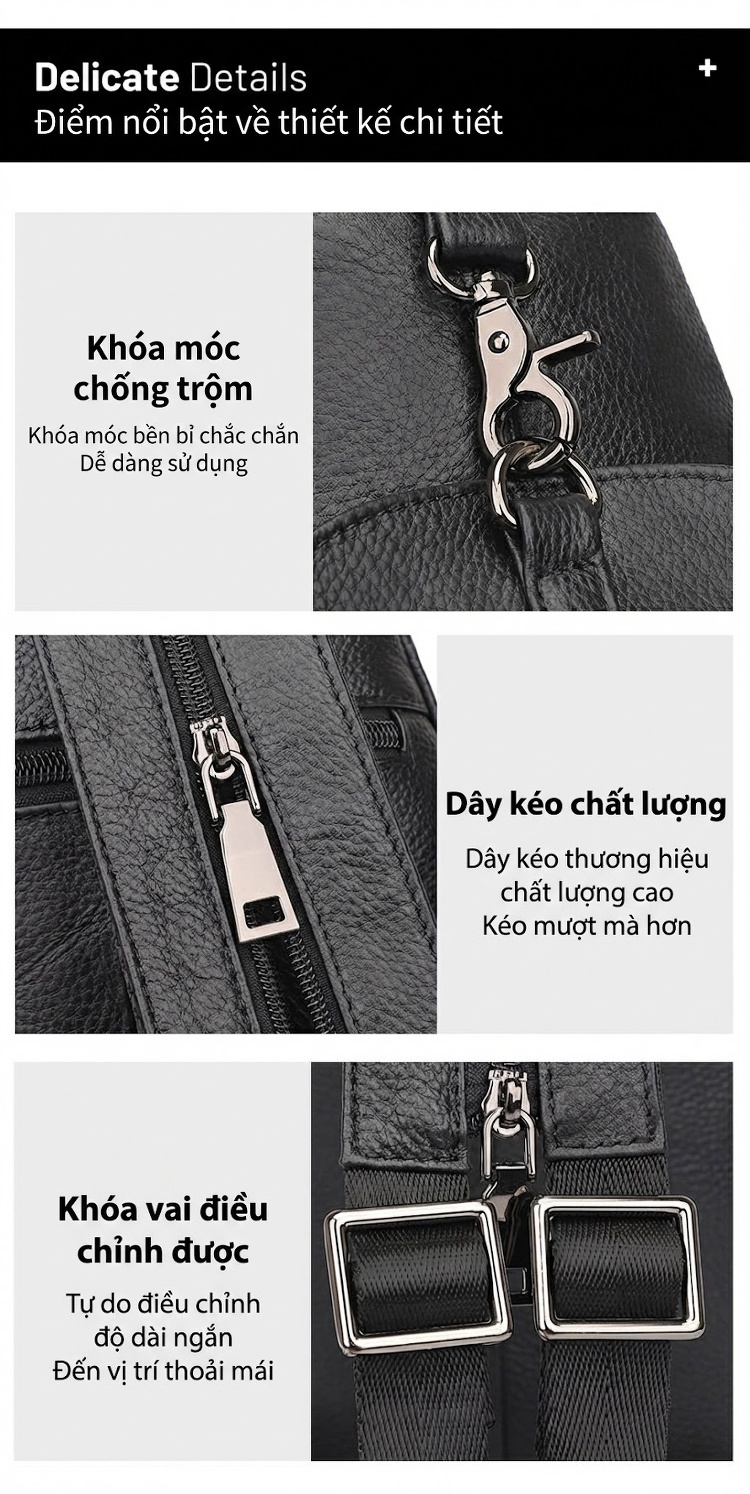 Túi đeo ngực/vai/chéo nam da bò lì dáng thể thao chi tiết 7