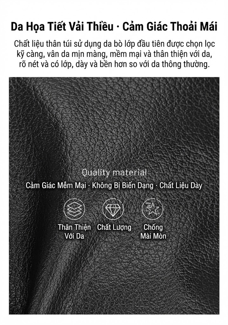 Túi đeo ngực/vai/chéo nam da bò lì dáng thể thao chi tiết 5