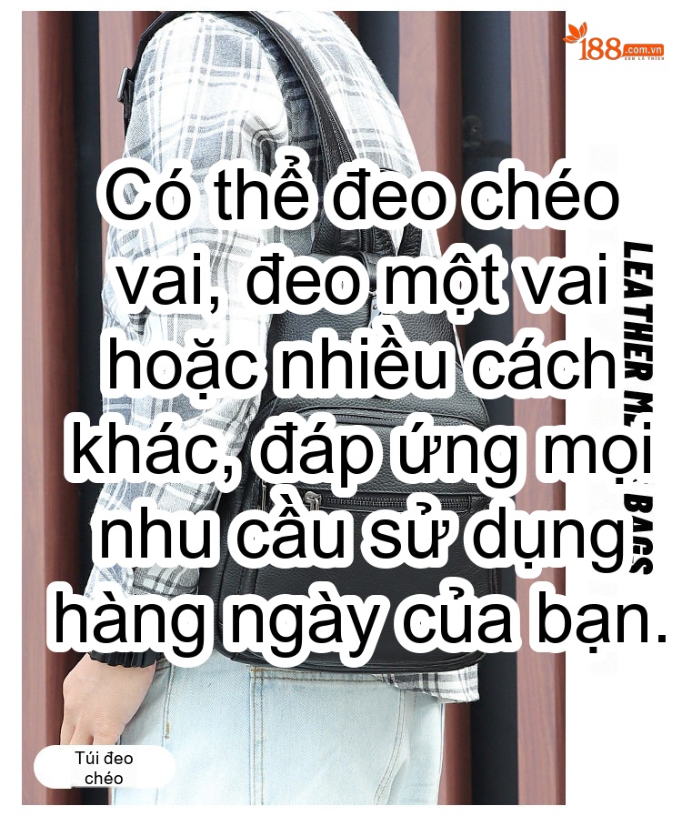 Túi đeo ngực/vai/chéo nam da bò lì dáng thể thao chi tiết 3