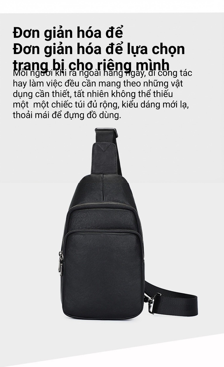 Túi Đeo Ngực/Đeo Vai Nam Da Bò Chống Nước Phong Cách Âu Mỹ Màu Đen chi tiết 7