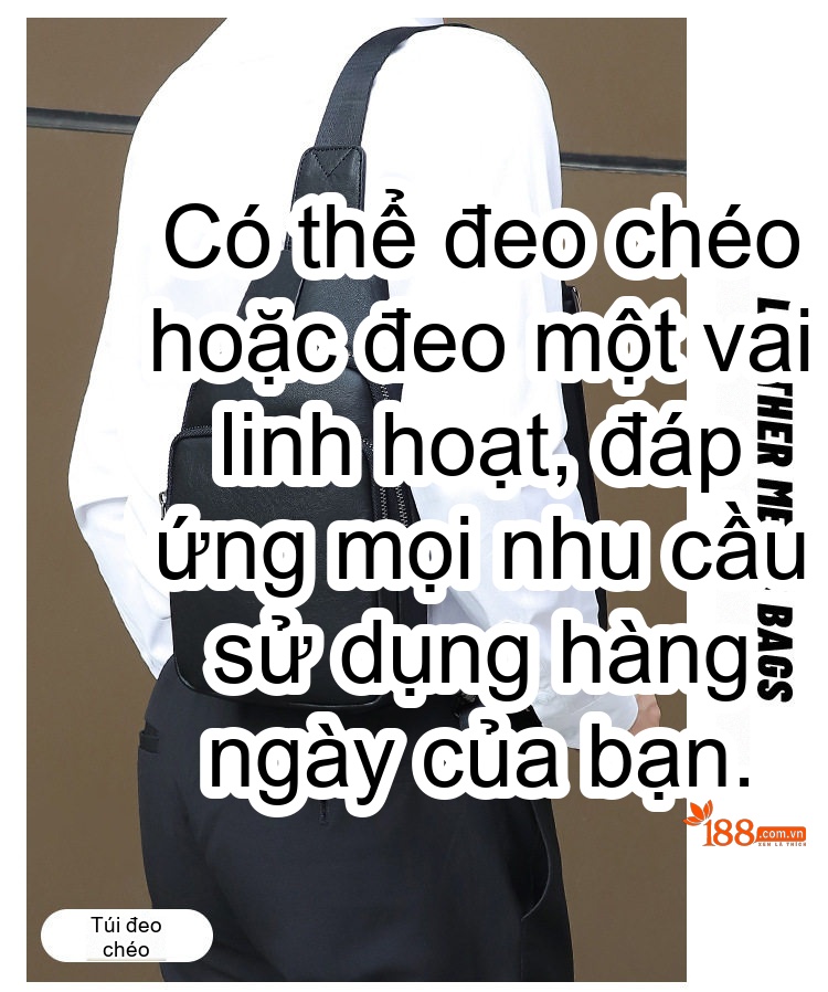 Túi Đeo Ngực/Đeo Vai Nam Da Bò Chống Nước Phong Cách Âu Mỹ Màu Đen chi tiết 2
