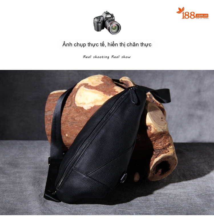 Túi Đeo Ngực/Đeo Vai Nam Da Bò Thật Phong Cách Casual Màu Đen chi tiết 3