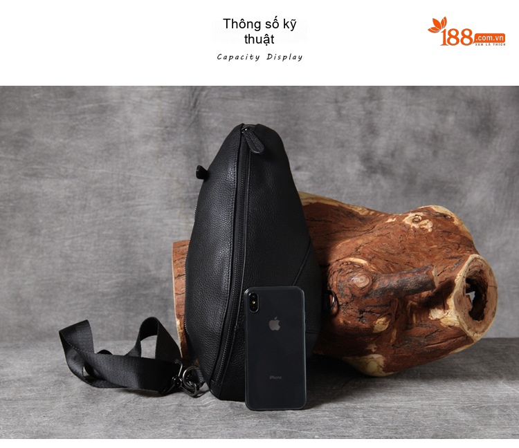Túi Đeo Ngực/Đeo Vai Nam Da Bò Thật Phong Cách Casual Màu Đen chi tiết 13