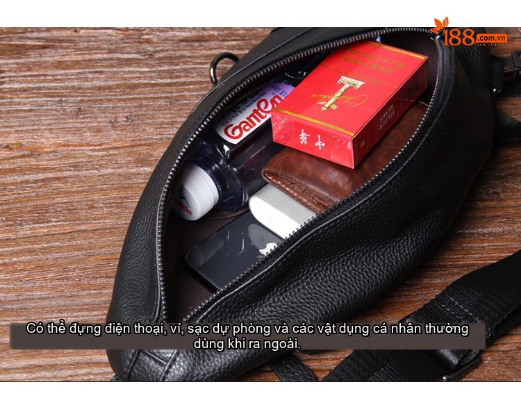 Túi Đeo Ngực/Đeo Vai Nam Da Bò Thật Phong Cách Casual Màu Đen chi tiết 14
