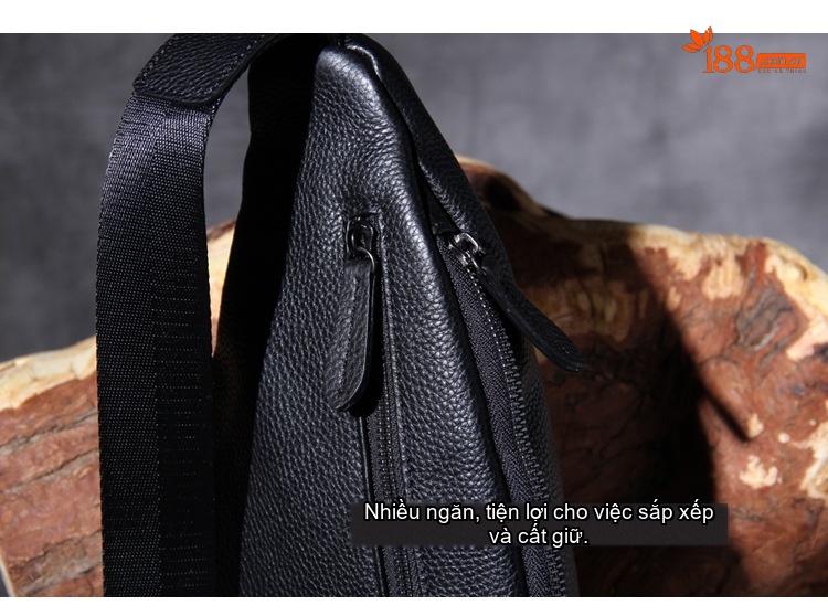 Túi Đeo Ngực/Đeo Vai Nam Da Bò Thật Phong Cách Casual Màu Đen chi tiết 17