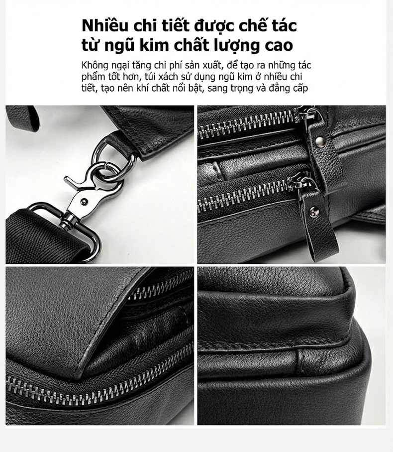 Túi Đeo Ngực Nam Da Bò Cao Cấp Phong Cách Thể Thao Màu Đen chi tiết 10
