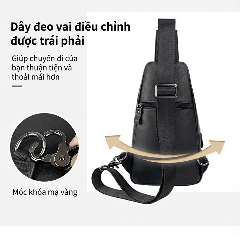 Túi Đeo Ngực Nam Da Bò Cao Cấp Phong Cách Thể Thao Màu Đen chi tiết 11