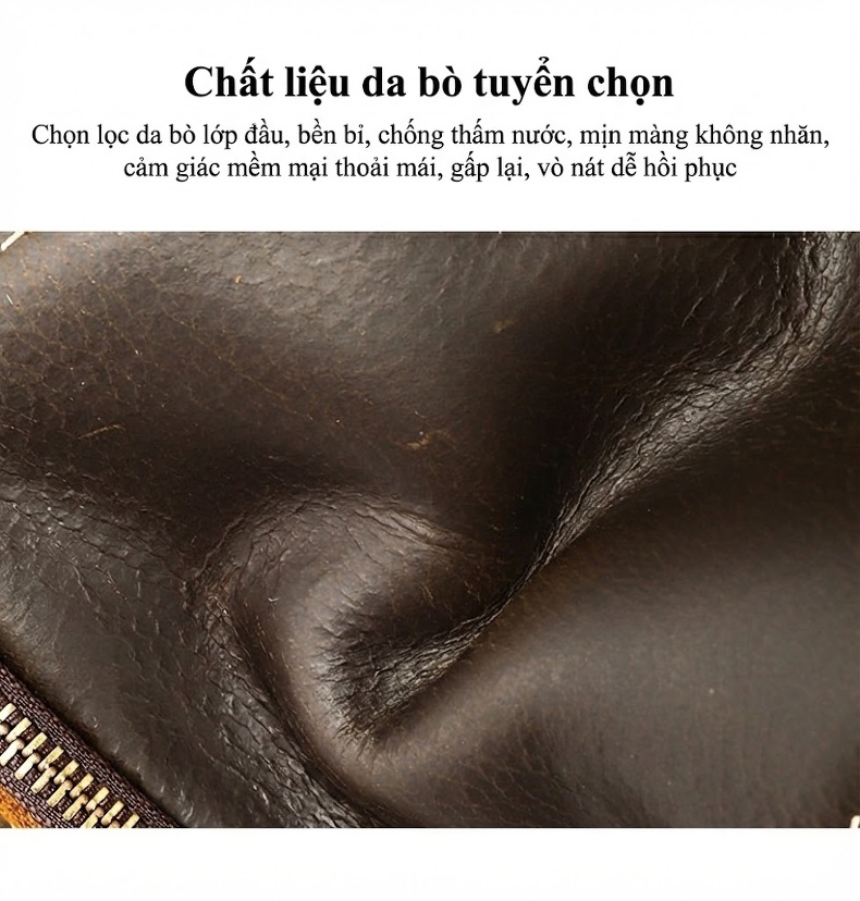 Túi Đeo Ngực Nam Da Bò Crazy Horse Phong Cách Retro, Đa Năng, Dung Tích Lớn Màu Nâu chi tiết 3