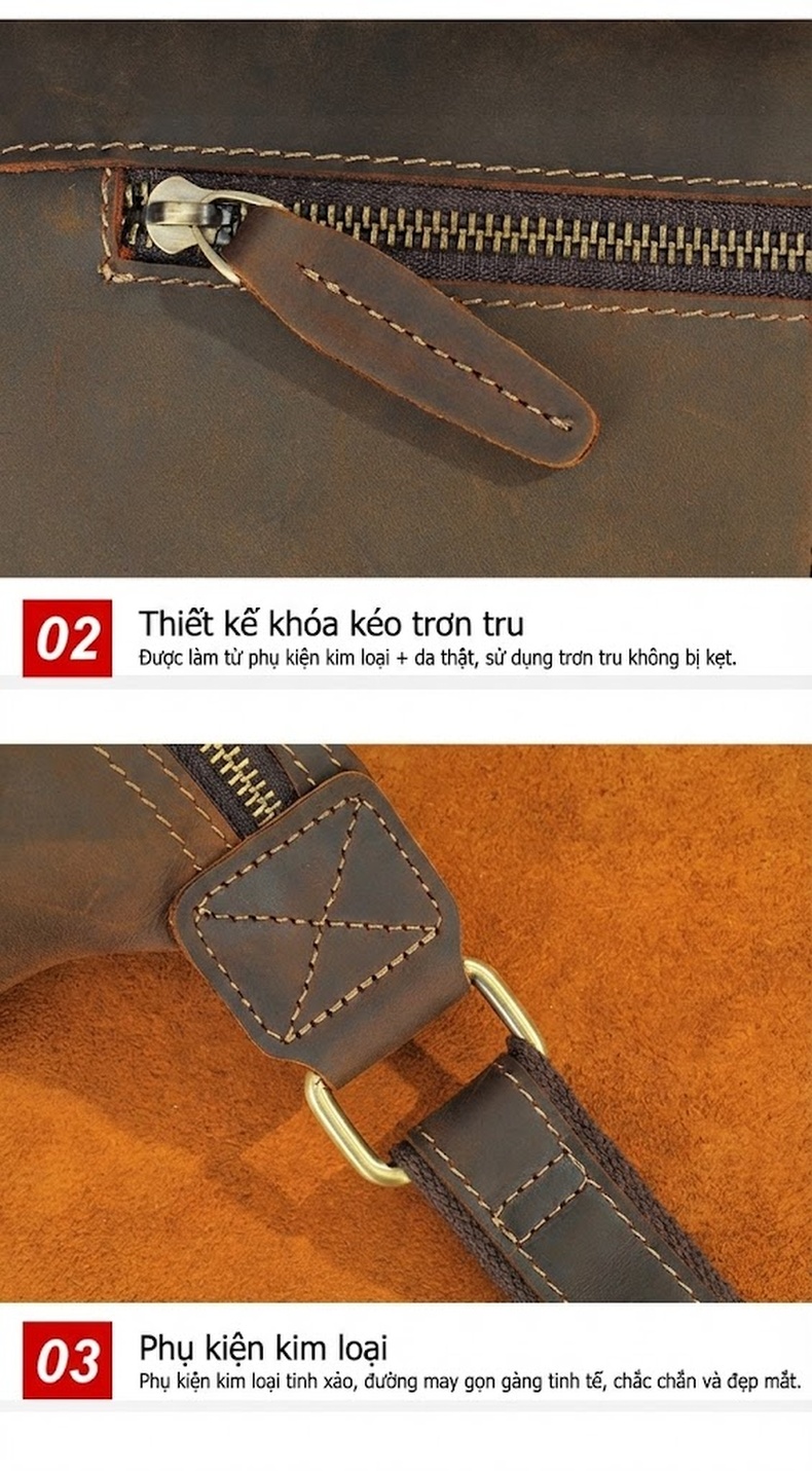 Túi Đeo Ngực Nam Da Bò Đeo Chéo Cao Cấp Thời Trang Màu Cà Phê chi tiết 15