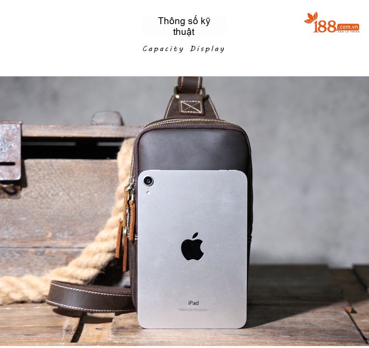 Túi Đeo Ngực Nam Da Bò Đeo Chéo Vai Phong Cách Retro Màu Nâu chi tiết 9