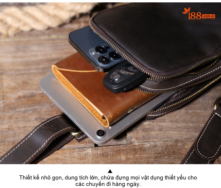 Túi Đeo Ngực Nam Da Bò Đeo Chéo Vai Phong Cách Retro Màu Nâu chi tiết 10