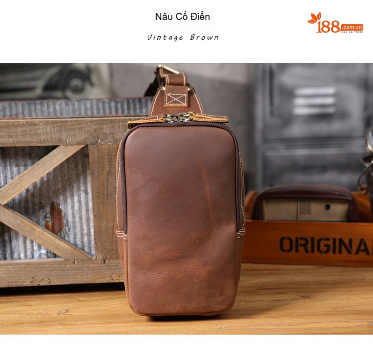 Túi Đeo Ngực Nam Da Bò Đeo Chéo Vai Phong Cách Retro Màu Nâu chi tiết 18