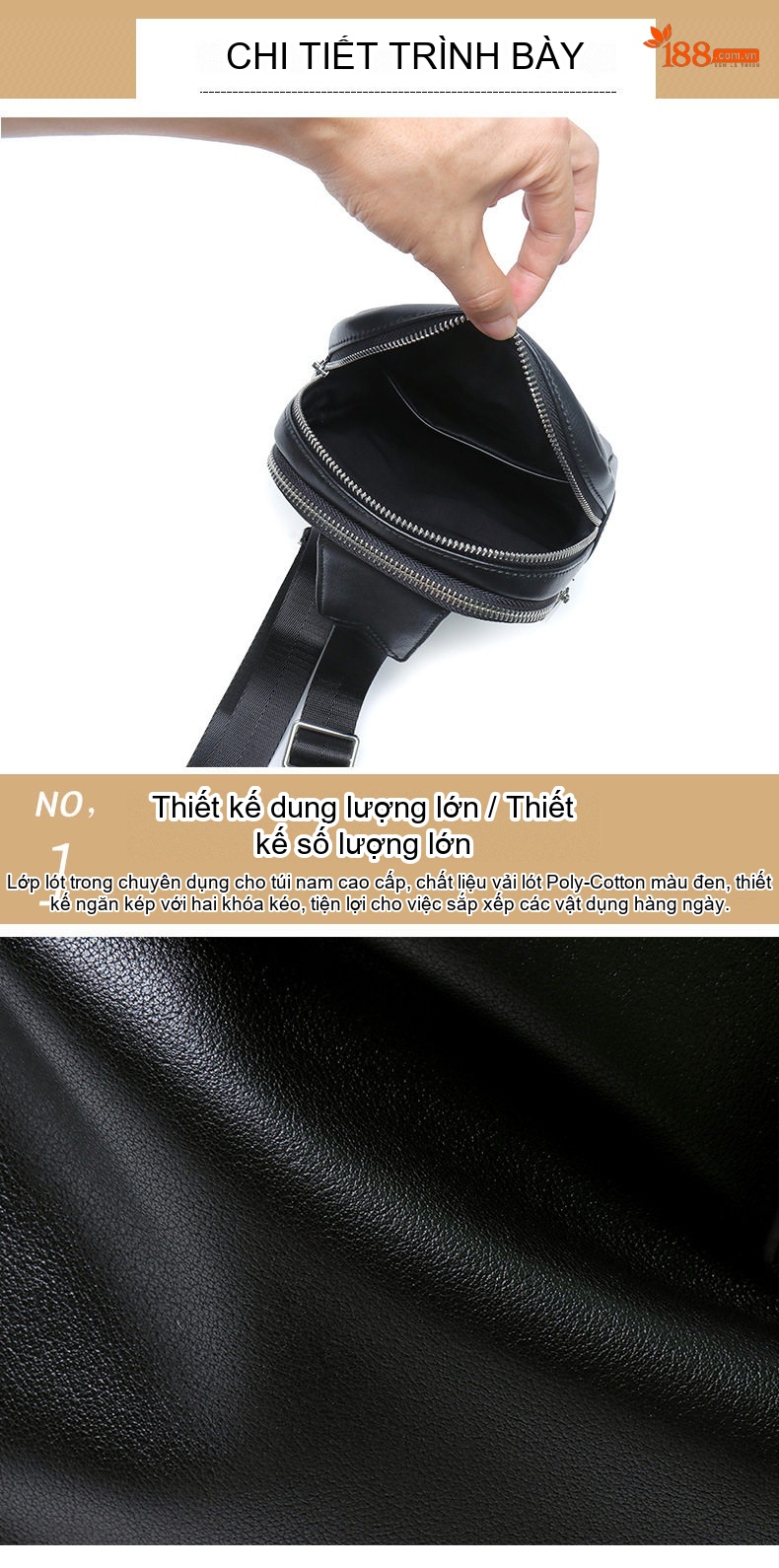 Túi đeo ngực nam da bò kiểu dáng thể thao, thiết kế nhỏ gọn chi tiết 14