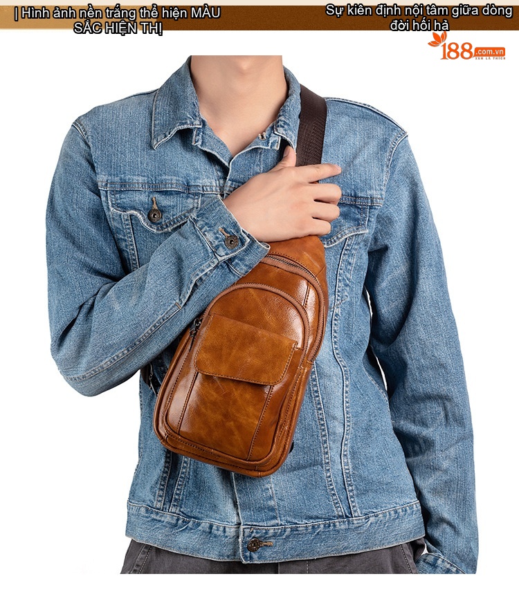Túi Đeo Ngực Nam Da Bò Lớp Đầu Phong Cách Retro Màu Nâu, Đen chi tiết 8