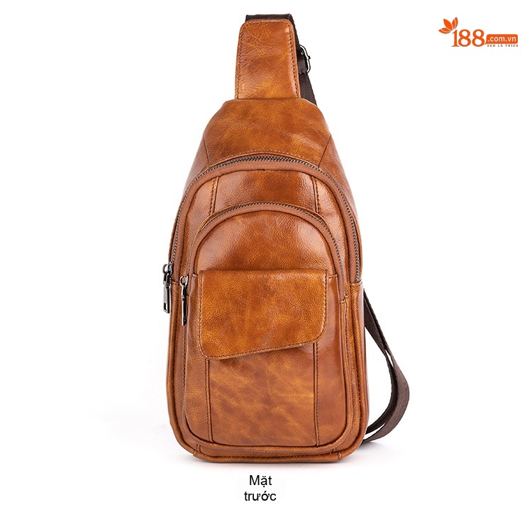 Túi Đeo Ngực Nam Da Bò Lớp Đầu Phong Cách Retro Màu Nâu, Đen chi tiết 10