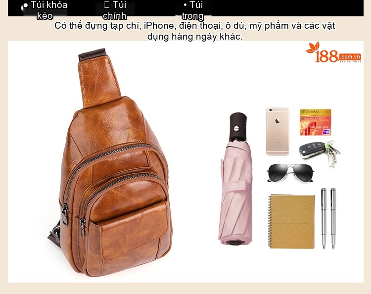 Túi Đeo Ngực Nam Da Bò Lớp Đầu Phong Cách Retro Màu Nâu, Đen chi tiết 18