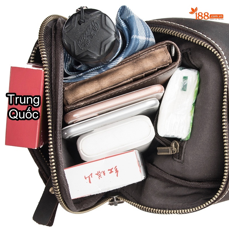 Túi đeo ngực nam da bò lớp đầu phong cách retro, đeo chéo một bên vai thể thao chi tiết 30