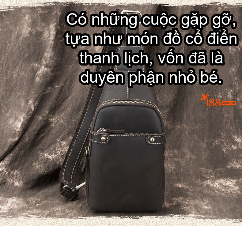 Túi đeo ngực nam da bò lớp đầu phong cách retro, đeo chéo một bên vai thể thao chi tiết 2