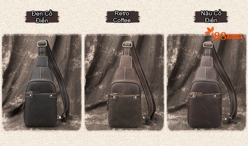 Túi đeo ngực nam da bò lớp đầu phong cách retro, đeo chéo một bên vai thể thao chi tiết 3