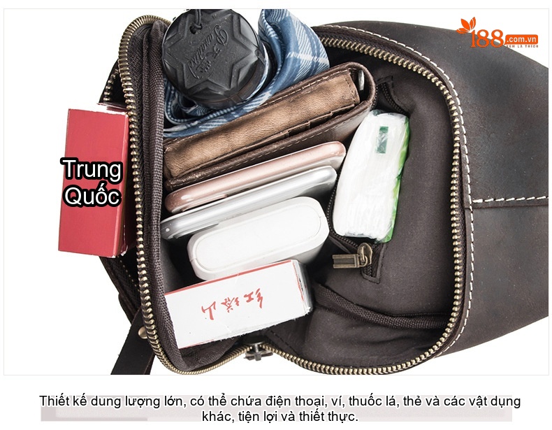 Túi đeo ngực nam da bò lớp đầu phong cách retro, đeo chéo một bên vai thể thao chi tiết 26