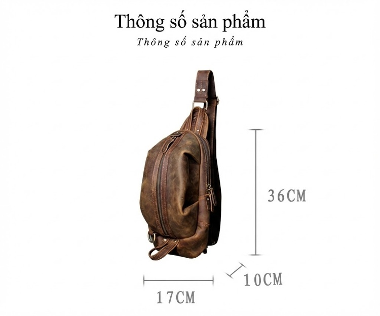 Túi Đeo Ngực Nam Da Bò Lớp Đầu Tiên Phong Cách Retro Màu Nâu chi tiết 2