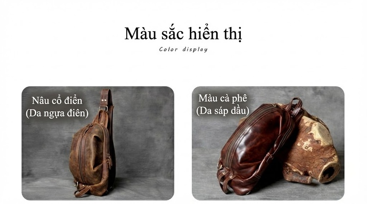 Túi Đeo Ngực Nam Da Bò Lớp Đầu Tiên Phong Cách Retro Màu Nâu chi tiết 4