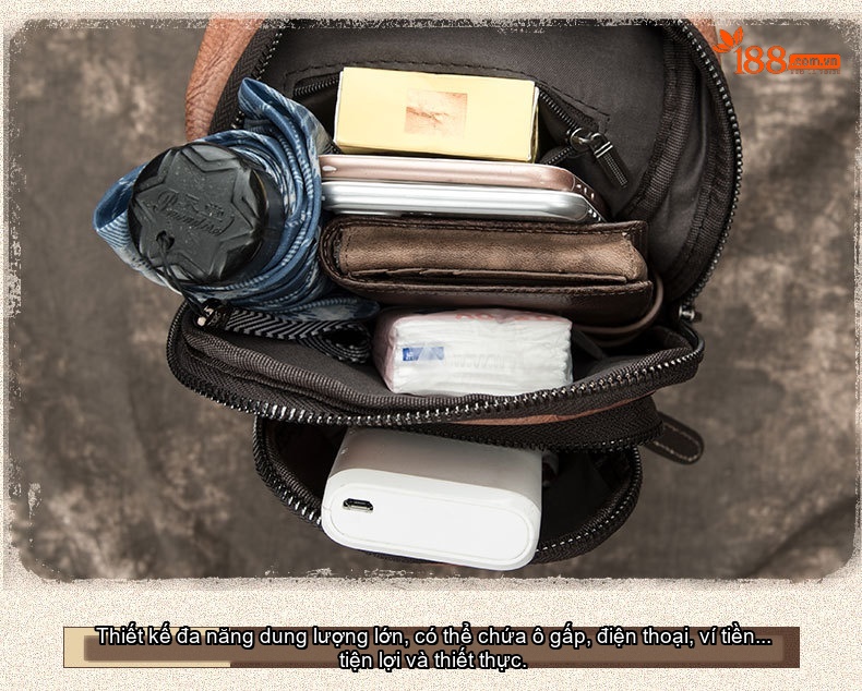 Túi Đeo Ngực Nam Da Bò Thật Đeo Chéo Một Bên Vai Phong Cách Retro Màu Nâu, Xanh Navy, Xám chi tiết 20
