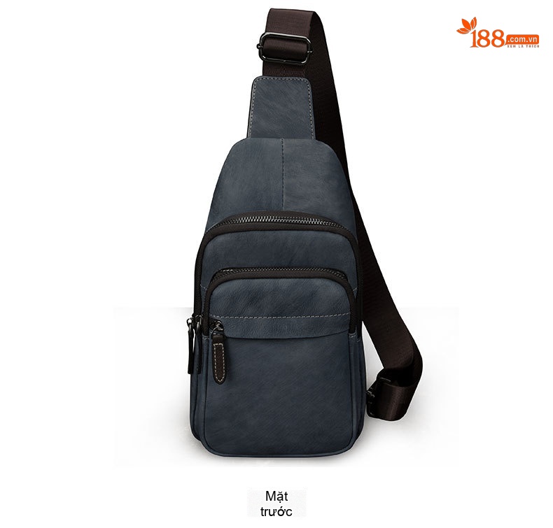 Túi Đeo Ngực Nam Da Bò Thật Đeo Chéo Một Bên Vai Phong Cách Retro Màu Nâu, Xanh Navy, Xám chi tiết 10