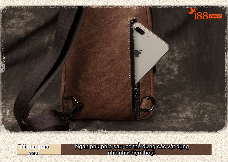 Túi Đeo Ngực Nam Da Bò Thật Đeo Chéo Một Bên Vai Phong Cách Retro Màu Nâu, Xanh Navy, Xám chi tiết 17