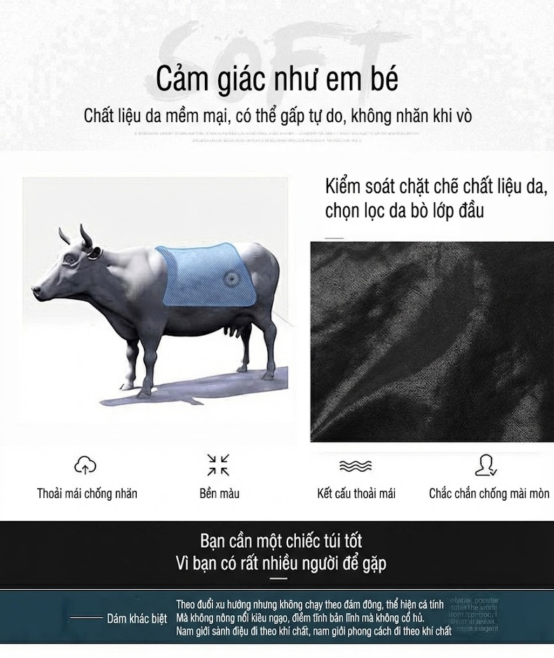 Túi Đeo Ngực Nam Da Bò Thật Đeo Vai Một Bên Phong Cách Thời Trang Màu Đen chi tiết 8