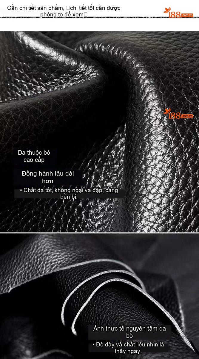 Túi Đeo Ngực Nam Da Bò Thời Trang Đa Năng Màu Đen chi tiết 5