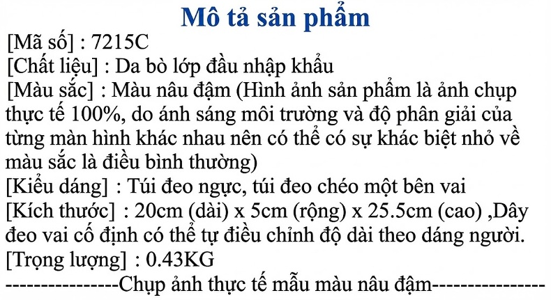 Túi Đeo Ngực Nam Da Bò Thời Trang Thể Thao, Túi Sling Da Bò Màu Nâu chi tiết 1